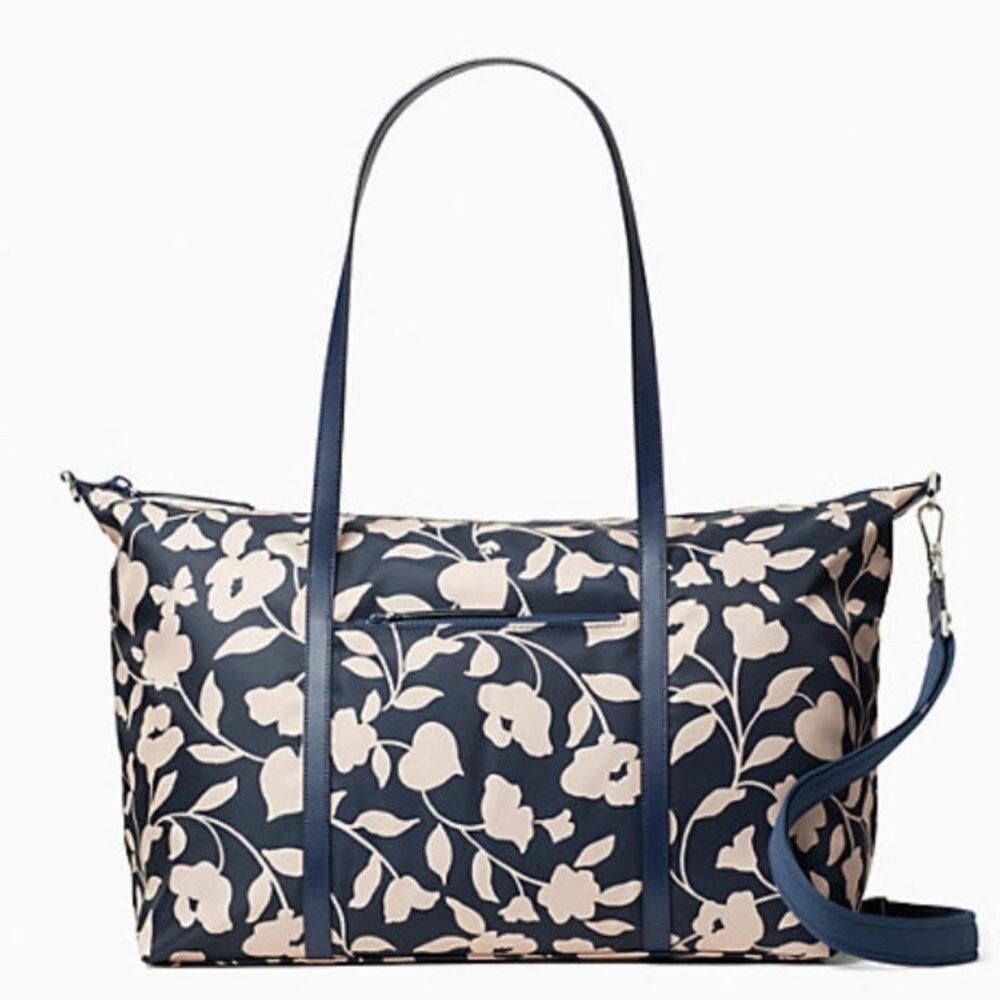 KATE SPADE X-Large Navy/Blush Nylon JAE Weekender Bag Garden Vine Floral